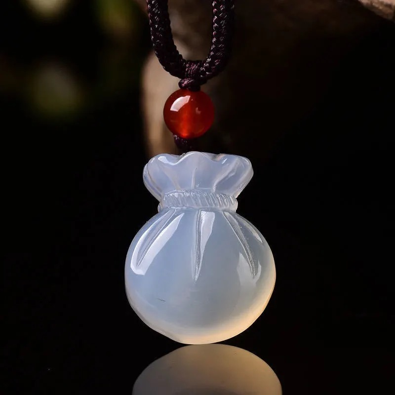 Women Fashion Handbags - Natural Agate Blessing Bag Pendant Necklace