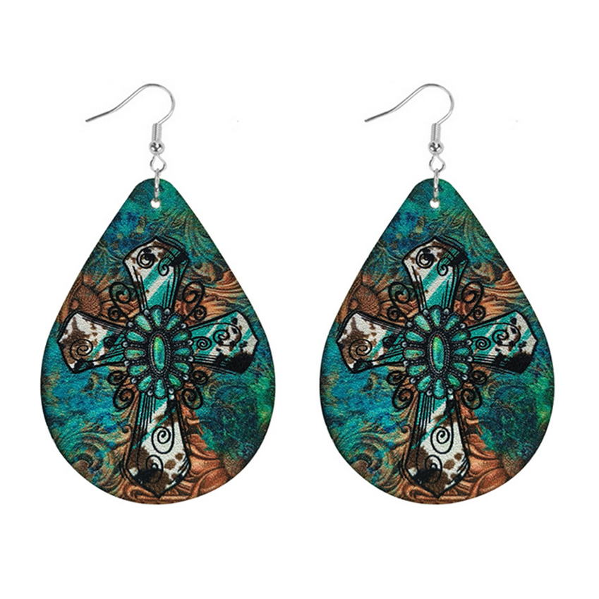 Women'S Fashion Wild West - Wild West Teardrop Cross Earrings for