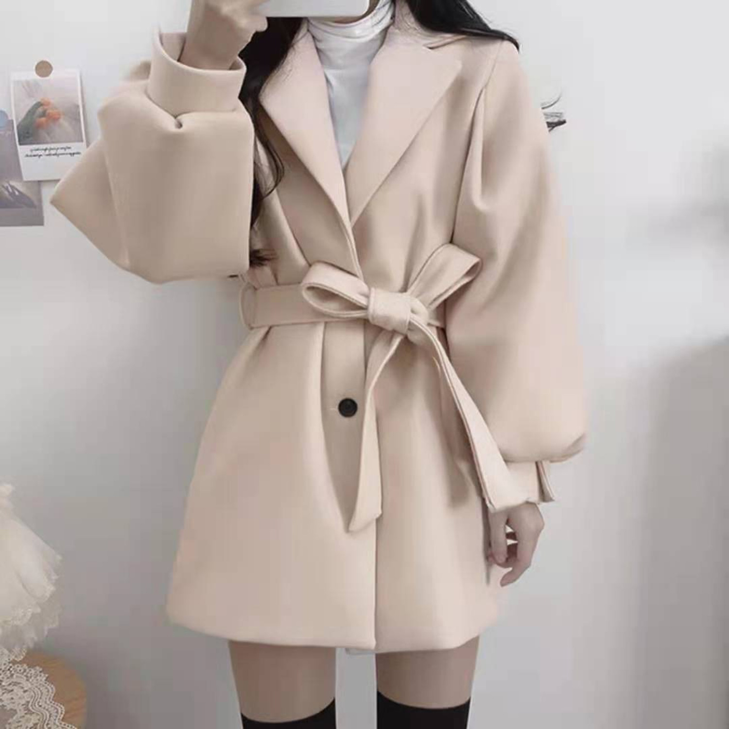Women'S Fashion Blazer - Allingentle Ivory Women's Blazer Woolen Fashion