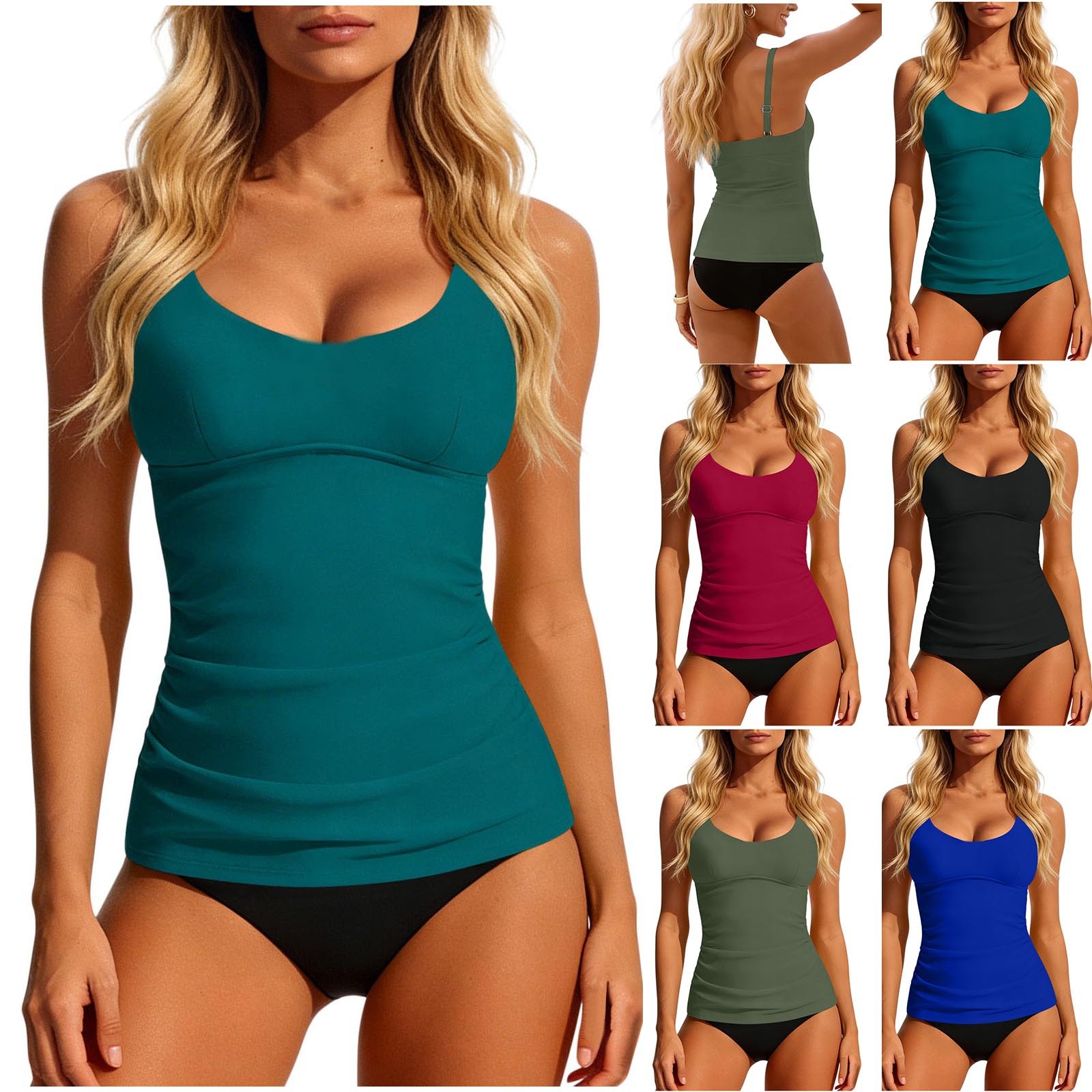 Crop Top Women - Women's 2026 Tankini Teal Scoop Neck