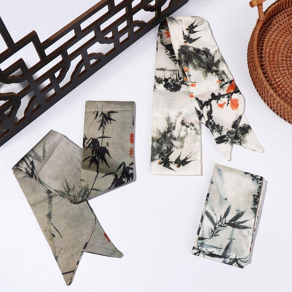 Women Fashion Drawing - Elegant Long Ink Painting Silk Scarf