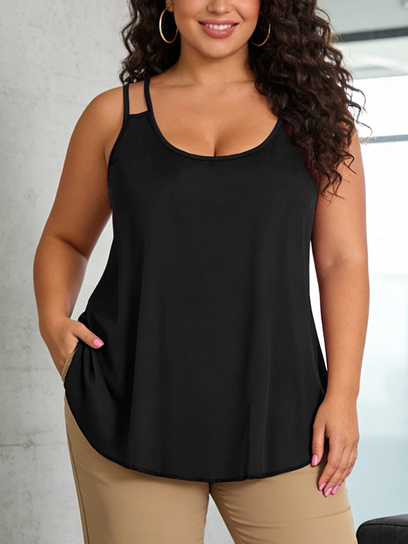 V Neck Cami Top - Plus Size Women Cami Top Double