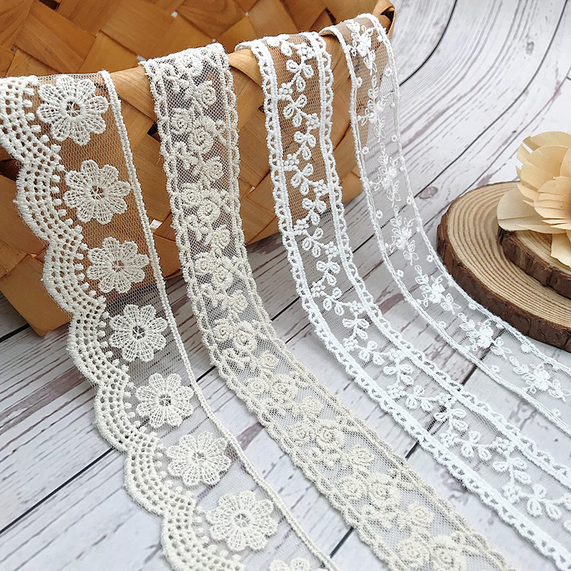 Belted Shirt Dress - 3Yards/Lot Embroidery White Beige Cotton Thread