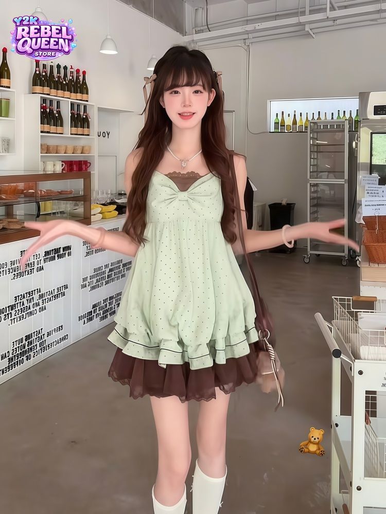 Ruched Dress Mini - Coquette Sweet Korean Polka Dot Camisole