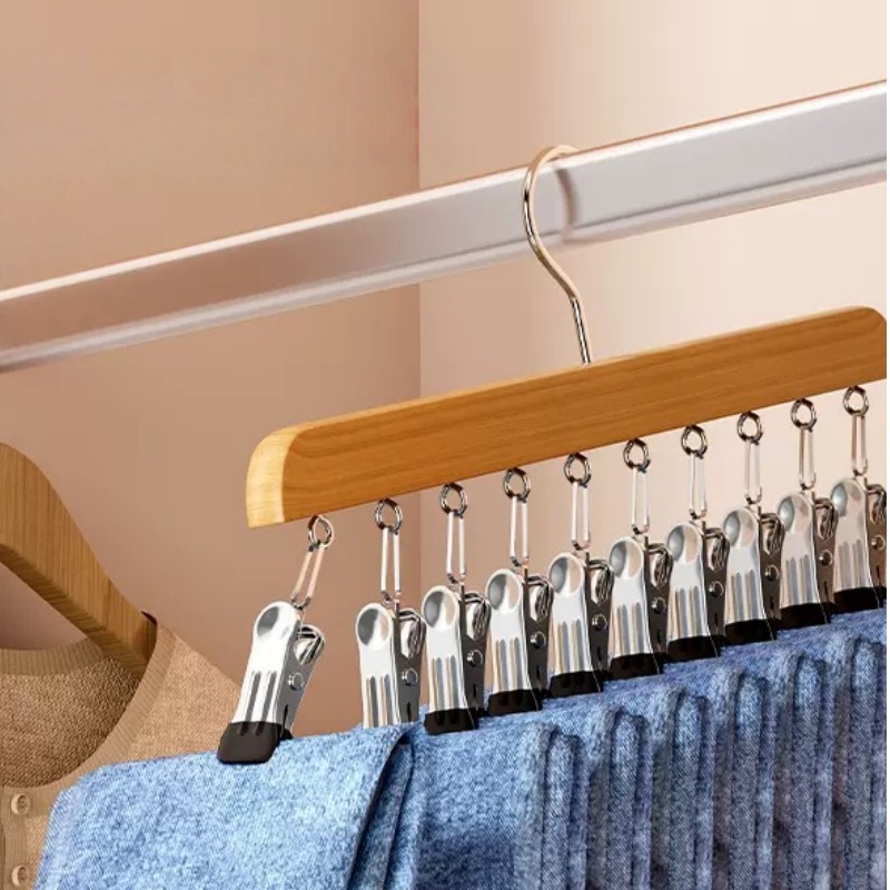 Belted Shirt Dress - Pants Hanger with 10 Clothespins Space-Saving