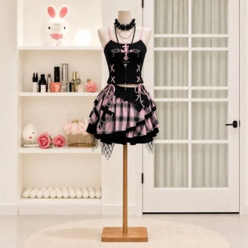 Vintage Y2K Dark Sweet Skirt S - V Neck Cami Top review and price