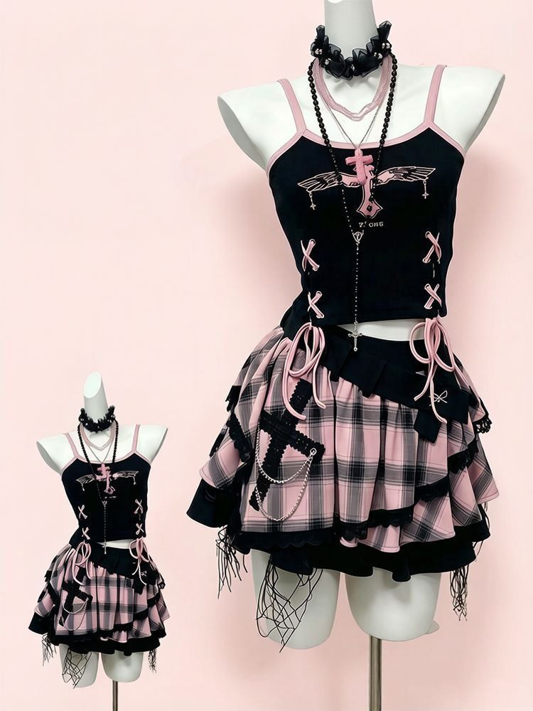 Vintage Y2K Dark Sweet Skirt S - V Neck Cami Top review and price