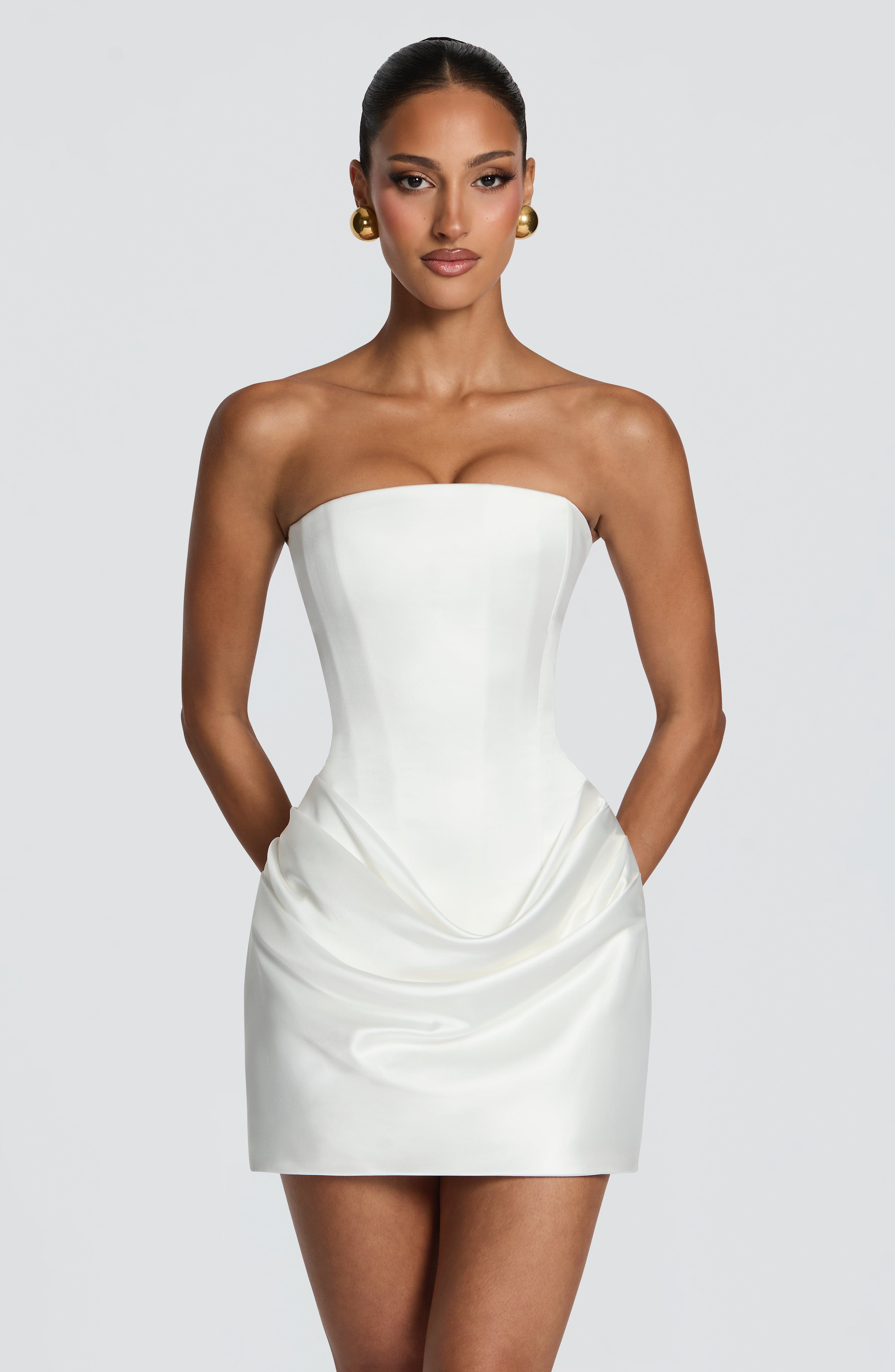 2 Styles White Satin Mini Dres - Ruched Dress Mini review and price