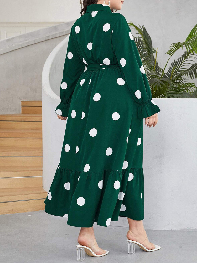 GIBSIE Plus Size Polka Dot Hal - Belted Shirt Dress review and price