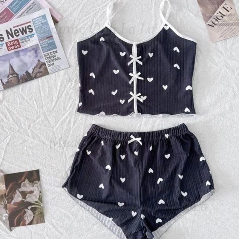 Sexy Heart Print Pajama Set fo - V Neck Cami Top review and price