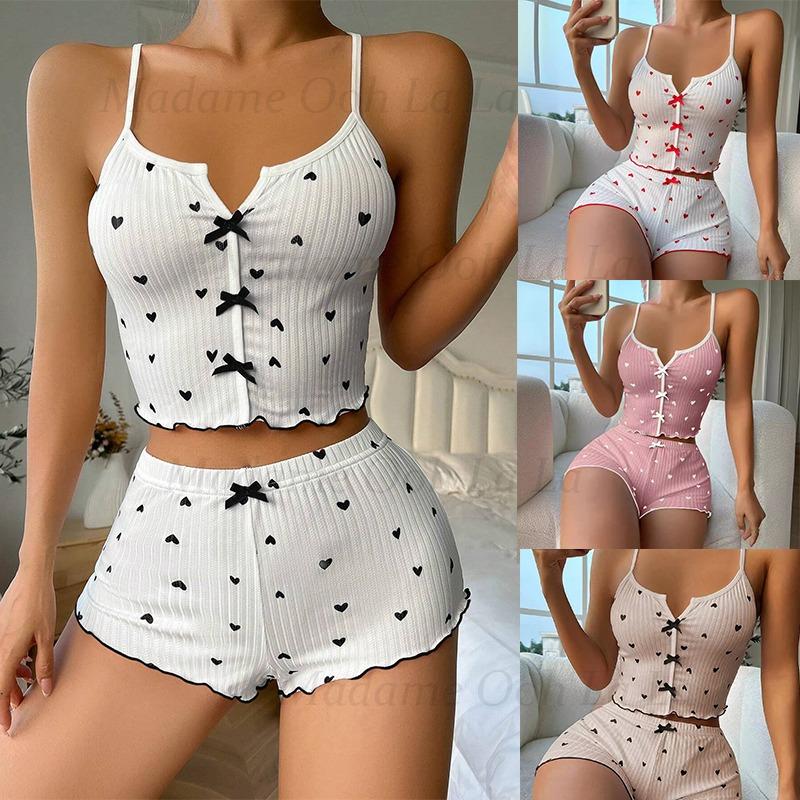 Sexy Heart Print Pajama Set fo - V Neck Cami Top review and price