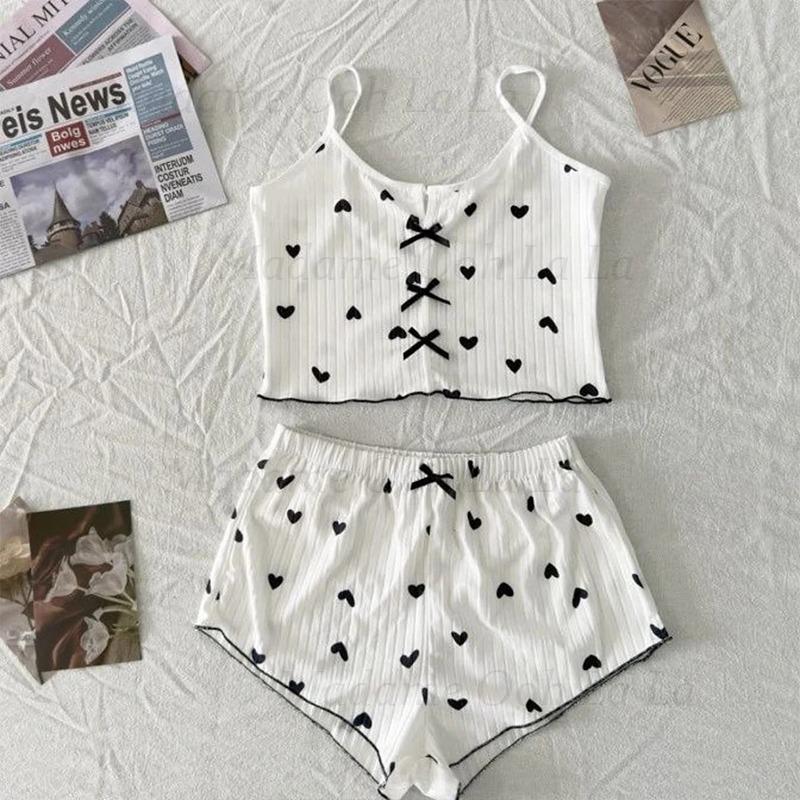 Sexy Heart Print Pajama Set fo - V Neck Cami Top review and price